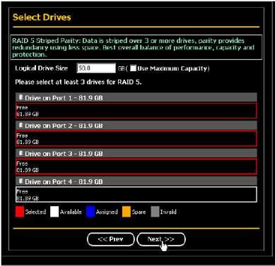 Or, to use the maximum capacity of the physical drives, check the Use Maximum Capacity box.