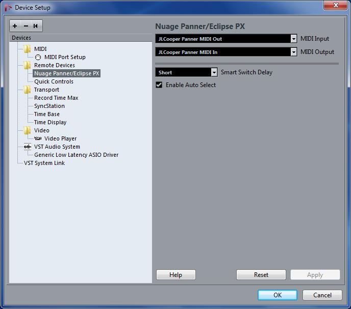 MIDI Input is set to JLCooper Panner