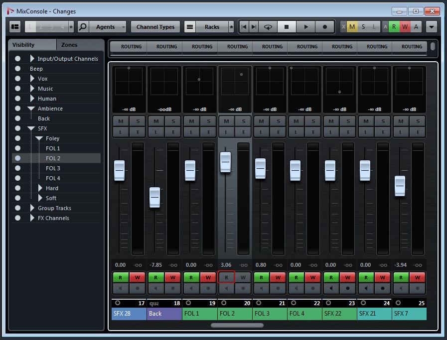 Using the Eclipse PX in Nuendo 1. After loading a project, display the MixConsole.