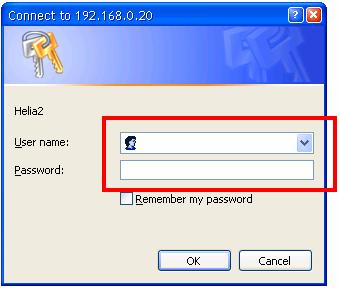 and password (the default is admin), and then click OK to access the