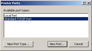 SETTING UP PRINTING CONNECTIONS 18 5 Select Standard TCP/IP Port from the list of Available port types and click New Port. The Add Standard TCP/IP Printer Port Wizard dialog box appears. 6 Click Next.