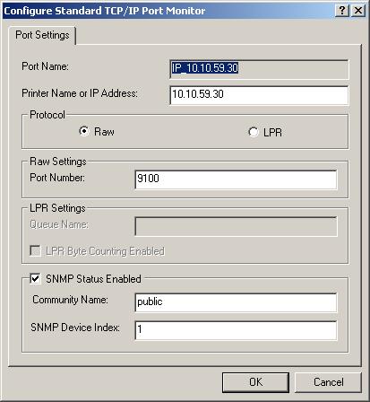 SETTING UP PRINTING CONNECTIONS 19 11 Click Configure Port in the Ports tab of the Properties dialog box. The Configure Standard TCP/IP Port Monitor dialog box appears.