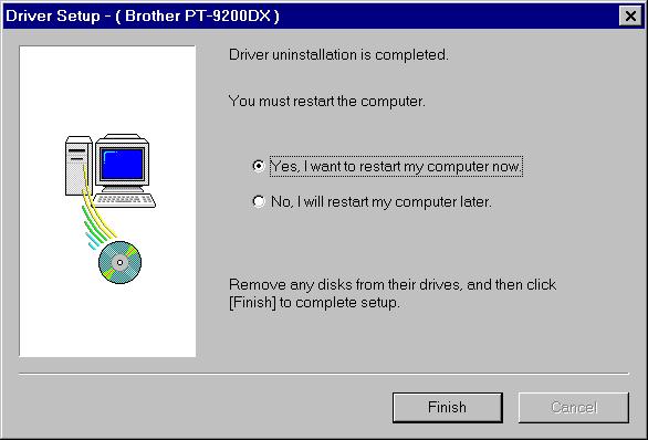 Select Yes, I want to restart my computer now., click the Finish button to restart the computer, and then remove the CD-ROM from the computer. 5 Click the icon for the PT-9200DX.