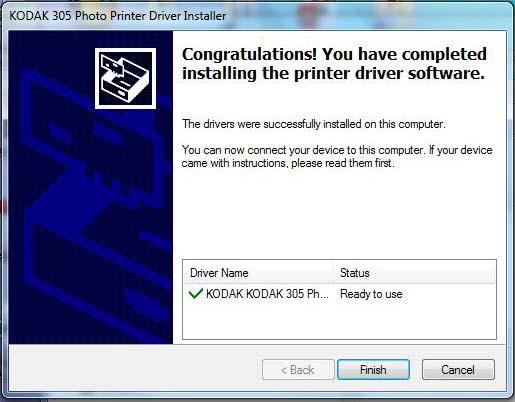 Installing and Uninstalling the Printer Driver 6. Click Finish. 7. Connect the printer to the computer. 8. Move the power switch for the printer to the On ( ) position.