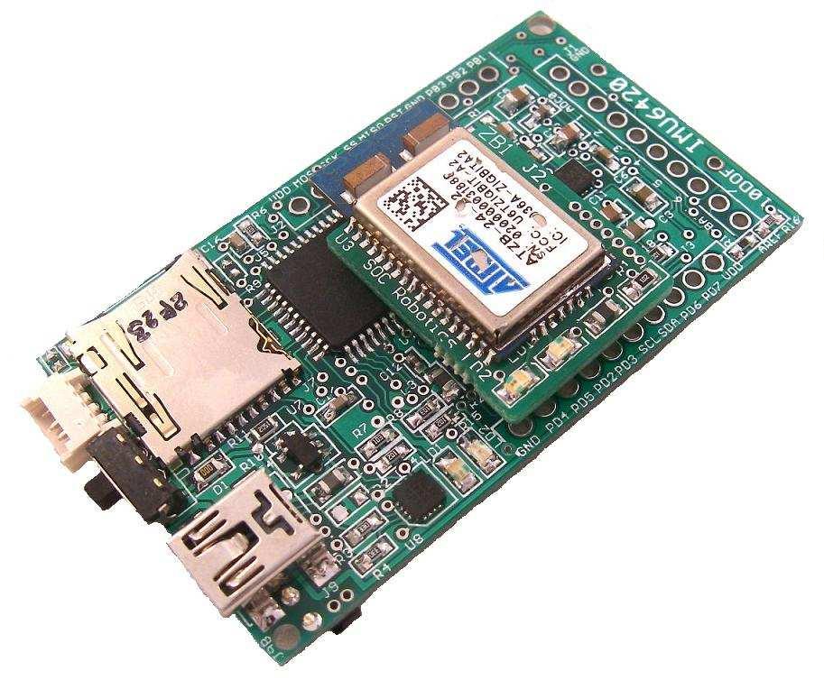 0 interface with CDC COM serial communications - 10DOF Sensors: ADXL345, L3GD20, HMC5883, BMP180 (or MS5611) - MicroSD card connector with FAT16/32 file format support - Lithium Polymer battery