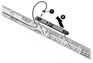 c. Lift to disengage the adhesive that secures the webcam/microphone module to the display, and then remove the module (2). 3. To remove the display panel: a. Remove the four Phillips PM2.0 2.