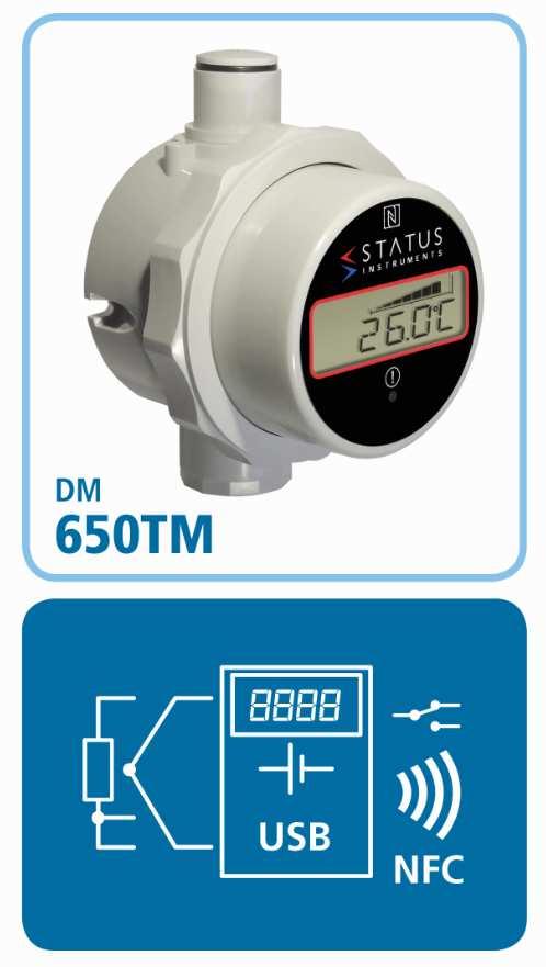 DM650TM UNIVERSAL RTD OR THERMOCOUPLE INPUT BATTERY POWERED USB AND NFC INTERFACE ALARM RELAY / USER SET DISPLAY MESSAGES 5000 POINT DATA LOGGER INTRODUCTION The DM650TM battery powered indicator