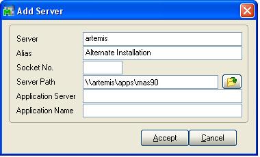 MULTIPLE INSTALLATIONS Selecting a Server... Editing, Adding, and Removing Servers Use the Select Server window to edit, add, or remove entries.