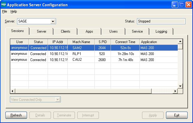 APPLICATION SERVER OVERVIEW Configuring the Application Server... 5 In this current configuration, a user must remain logged onto the server where the Sage MAS 200 Application Server is running.