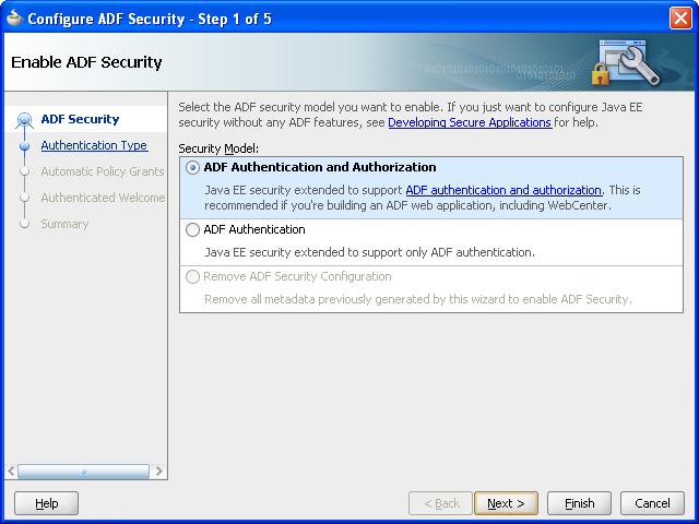 Enable ADF Security Application Secure Configure ADF Security Configure ADF Security Wizard