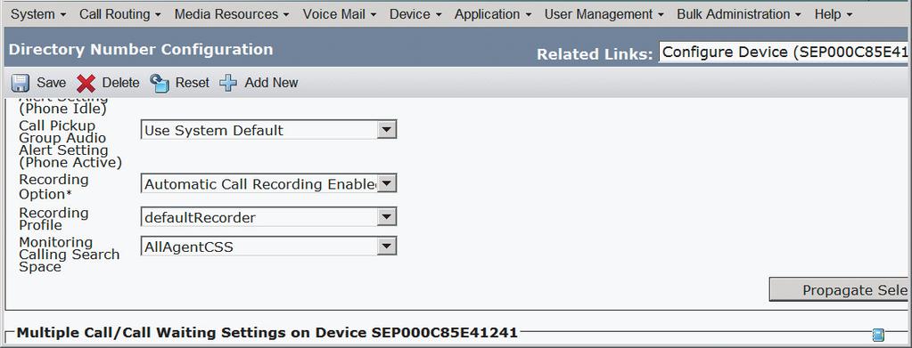 Configuring Figure 34-41 illustrates configuring the monitoring calling search space. Figure 34-41 Configuring DN for onitoring Calling Search Space Set the monitoring calling search space.