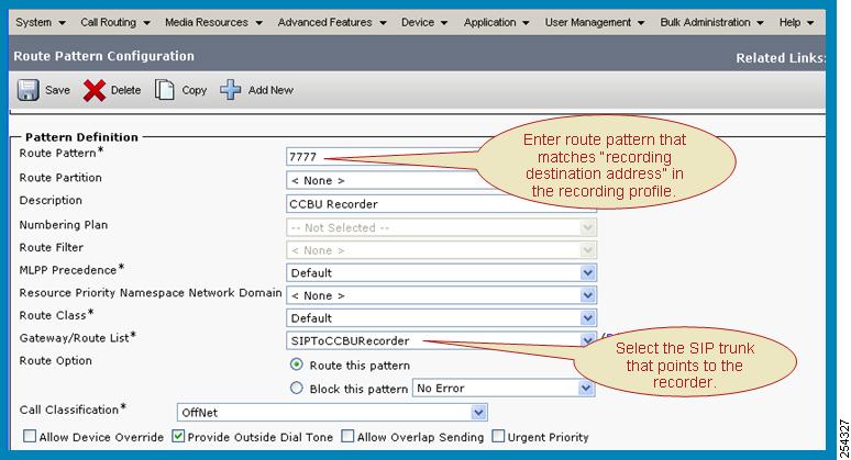 Configuring Figure 34-46 illustrates creating a route pattern for the recorder.