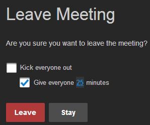 Attendee Controls Click to leave Meeting. Moderators see option to let meeting continue: Click name to expand Device type and Quality indicator (bar).