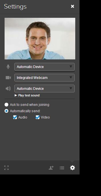 Settings Controls If you have multiple mic, camera or speaker devices on your computer, choose the right one from the drop down list.