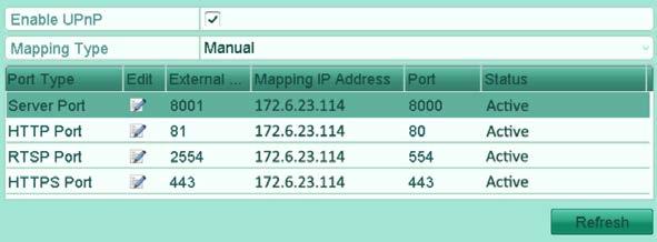 1) Click to activate the External Port Settings dialog box. Configure the external port No. for server port, http port, RTSP port and https port respectively. You can use the default port No.