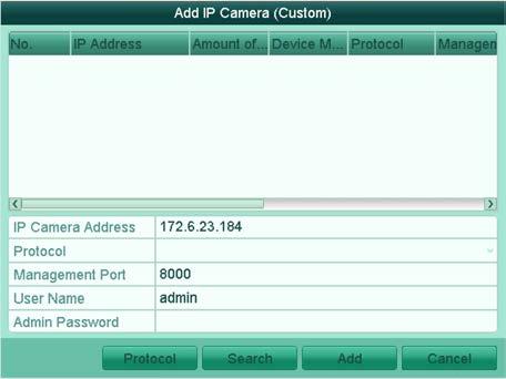 Figure 2. 13 Manual Adding IP Camera Interface 2) Click the button to add the camera.