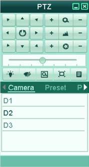 Press the PTZ button on the front panel or click the PTZ Control icon in the quick setting bar to enter the PTZ setting menu in live view mode. Figure 4. 5 PTZ Panel 2.