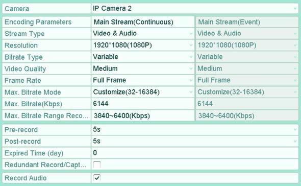 Figure 5. 26 Record Parameters 2) Select Camera you want to configure in the drop-down list.