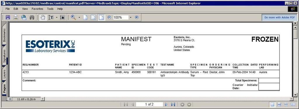 Manifests Printing the manifest You can print a manifest from the View Manifest page. Medtrax prints a separate page for each temperature type and destination.