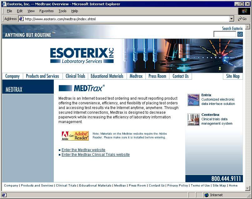Getting Started Figure 2: Medtrax page Click to download Acrobat Reader 6.