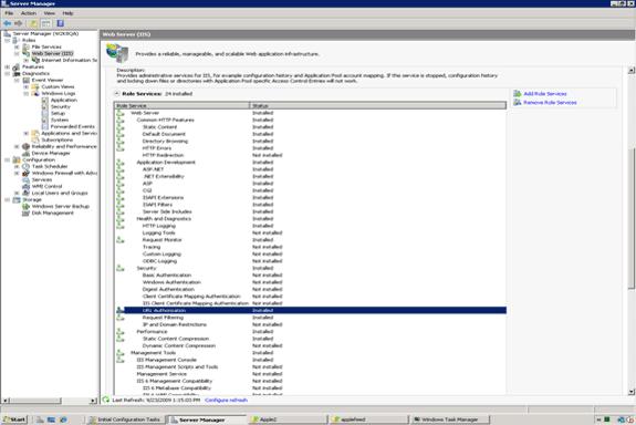 On the right side of the screen a summary view of the Web Server configuration will be displayed.