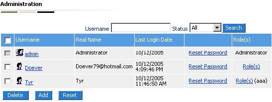 Administrator Setup administrator's user name, password, role and password modification. Note: o o o o Administrator cannot be removed.