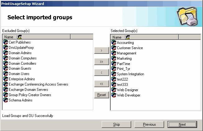 Choose Imported User Group Installation program will seek for all user groups and organization units from the active indexes.