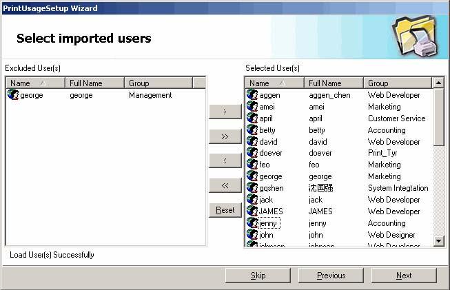 Choose Imported User System will list all of user names from selected groups.