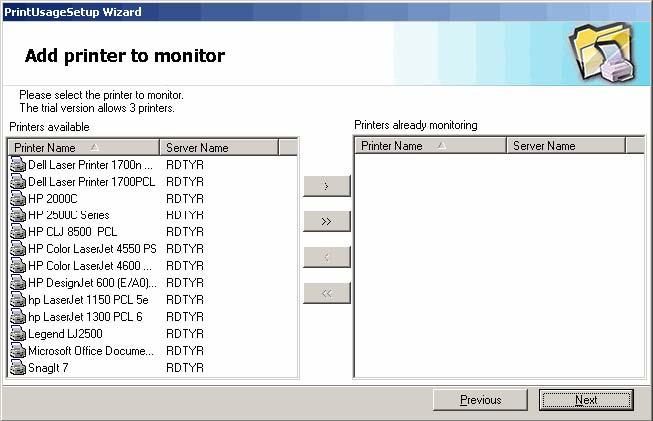 Add Monitored Printer This step will appear when you choose complete installation. The number of printers is limited by authorization. If it's trial edition, it only allows 3 printers.