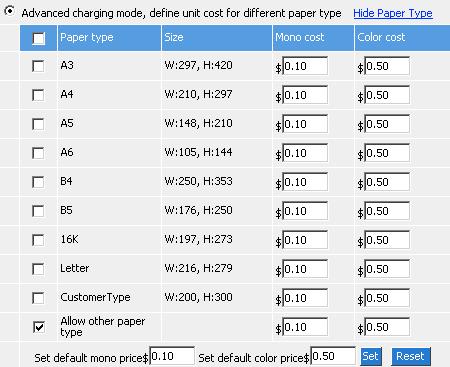 Charge by area: charge as per different color and exact area, either single page or double, A4 or A3.