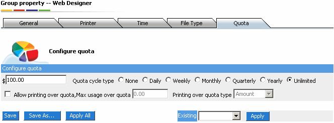 Configure User Group Quota Setup template name: after user select the existing template and click [Apply], he will see [Setup Template Name]-->[Template Name] in User Quota page.