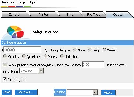 Configure User Quota Setup template name: after user select the existing template and click [Apply], he will see [Setup Template Name]-->[Template Name] in File Type page.