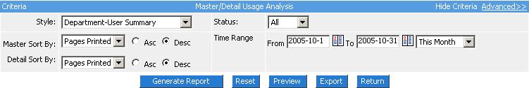 Master/Detail Usage Analysis Master/Detail Usage analysis includes Master/Detail Report Query Condition and Master/Detail
