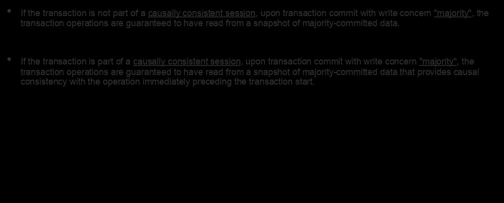 Snapshot Read Concern If the transaction is not part of a causally consistent session, upon transaction commit with write concern "majority", the transaction operations are guaranteed to have read
