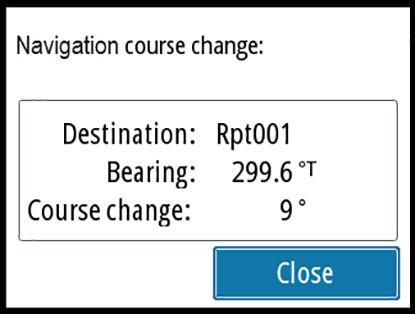 If the required course change to next waypoint is more than the set limit, you are prompted to verify that the upcoming course change is acceptable.