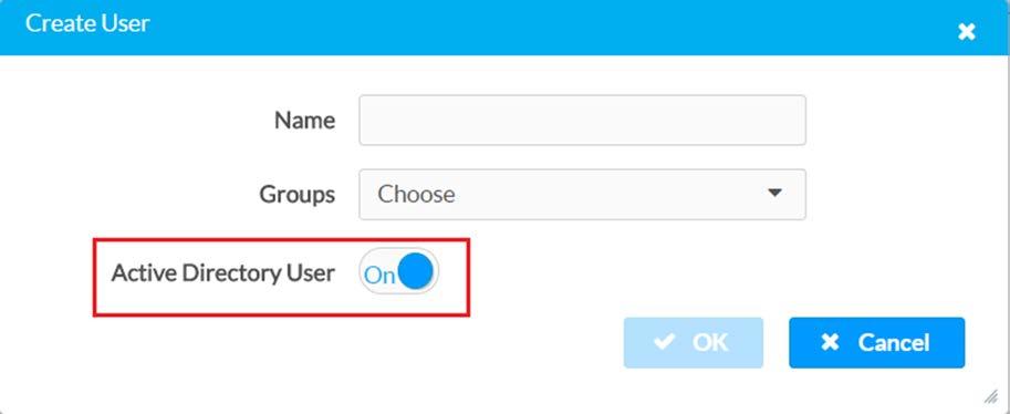 4. In Create User dialog, set the Active Directory
