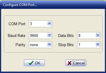 Section 4 Configure COM Port Click COM Port on the Menu to display the Configure COM Port window. COM Port settings are configurable for communication with the measurement gauge.