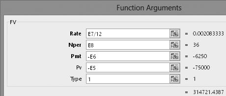16. Follow these steps to enter optional arguments: 17. Change the number of months in cells B8 and E8 to 24. 18. Save and close the file. Concepts Review Type -E5 in the Pv text box.