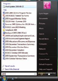 Matching files Search criteria Figure 33 Instant Search on the Start Menu All Windows Vista folder windows, including Windows Explorer, contain an Instant Search box.