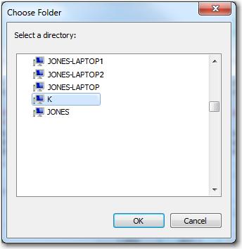 Select Start Run and enter CMD. 2. Select OK. 3. In the DOS window, enter hostname and select Enter. 2. After selecting Browse, locate the Server in the Choose Folder window and select OK.