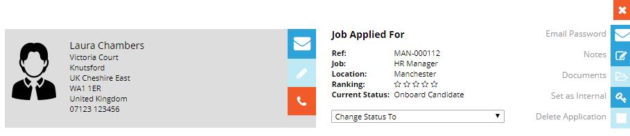 Changing a candidate's status continued... From the candidate record: Select the appropriate status from the Change Status To dropdown menu at the top of the page.
