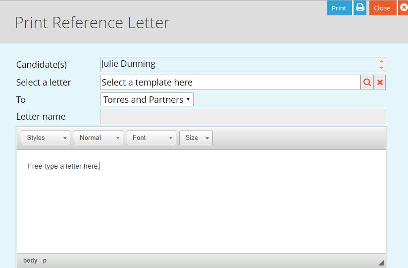Select the correct referee from the To drop down, and select the appropriate reference email template (as