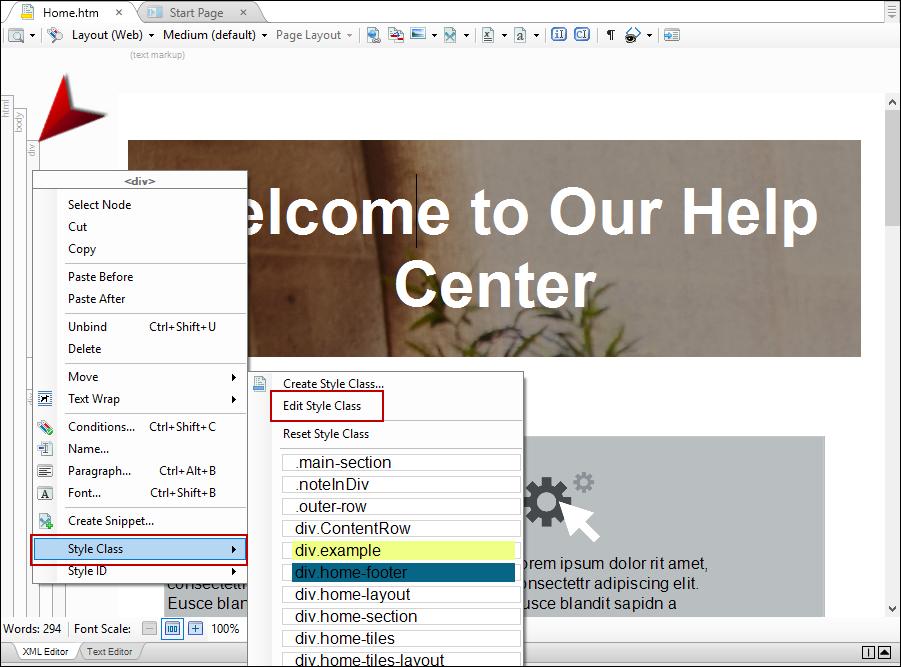 REPLACE CONTENT AND LINKS IN THE HOME TOPIC Complete the following steps in the Legacy project. 1. Click Home.htm tab to bring the Home topic back into view.