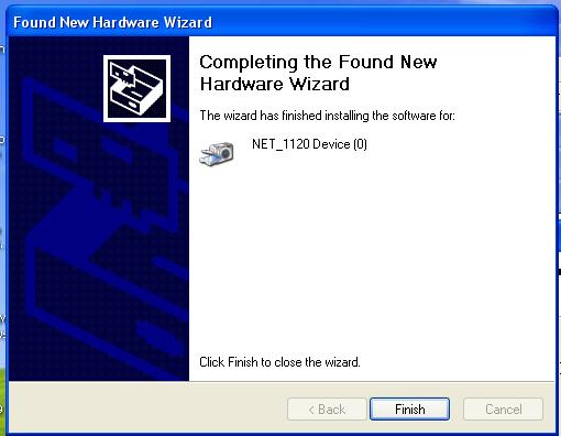 Click Finish to complete the Hardware wizard.