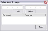 Define Local IP Ranges Window The Image Server's Define local IP ranges window lets you define IP address ranges which the Image Server should recognize as coming from a local network.