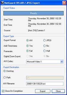 Tip: Instead of manually specifying date and time, you may use the Browse tab's Time Navigation features to move to the required start point, then click the upper of the Export section's Set buttons.