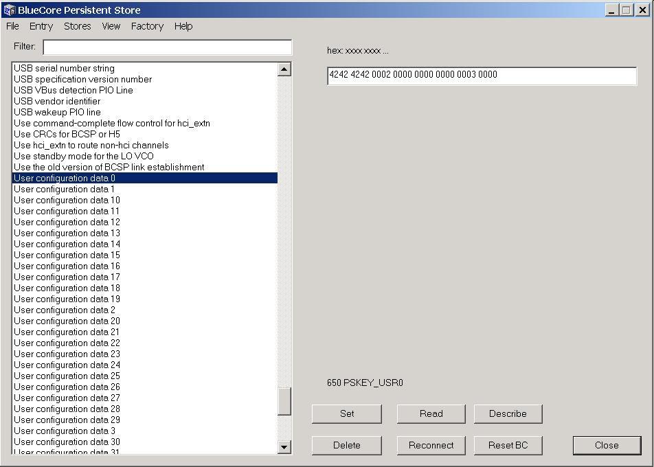 Select the PSKey User configuration data 0 and press the Delete button. Figure 10.