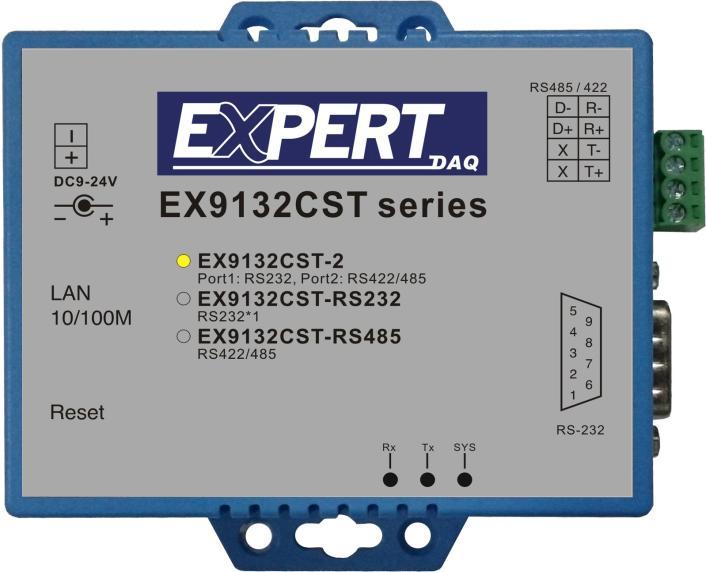 3 EX9132CST-Series Description & Installation 3.1 Top View DC-In Power Outlet Ethernet LAN Port Reset Button Serial I/O Port RS-422/485 Serial I/O Port RS-232 LED Indicators 3.