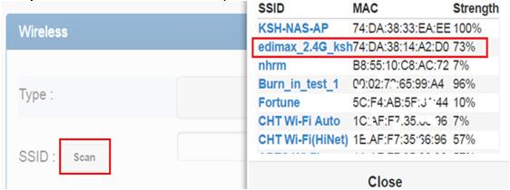 8 Go to item SSID, click Scan will get list of available SSID