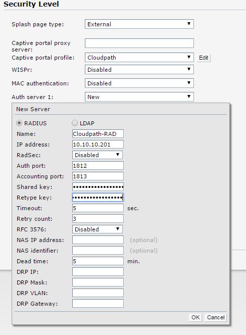 Select New from the Auth server 1 drop down menu.